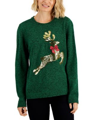 Karen Scott Petite Cotton Embellished Reindeer Holiday Sweater, Created for Macy's - Macy's